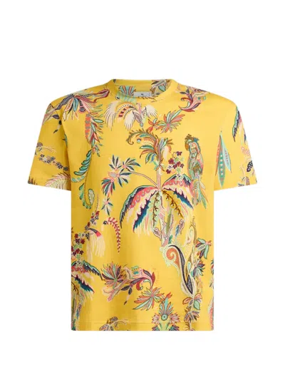 Etro Parrot And Palm-tree Printed T-shirt In Yellow