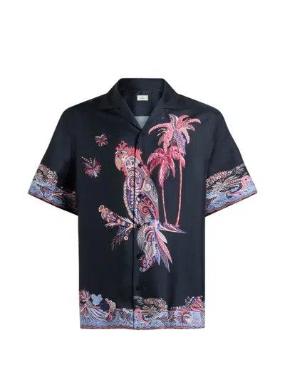 Etro Parrot-print Bowling Shirt In Blue