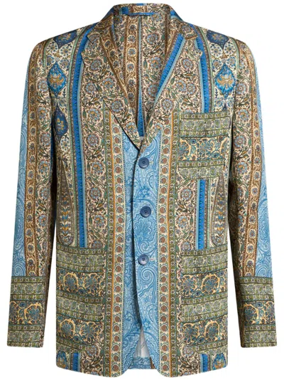Etro Partially-linted Blazer In Green