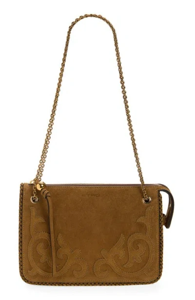 Etro Patch Suede Crossbody Clutch In Brown