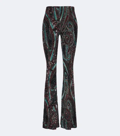 Etro Paisley-appliquéd Mesh Flared Pants In Multi