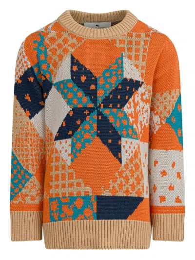 Etro Kids' Patchwork Cotton Jumper In Orange