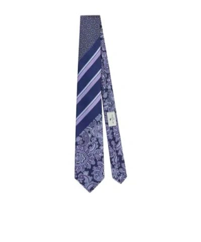 Etro Patchwork Pointed Tip Tie In Blue