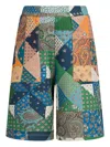 Etro Patchwork-print Cotton Shorts In Green