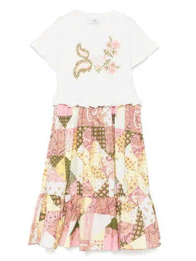 Etro Kids' Patchwork-print Dress In White