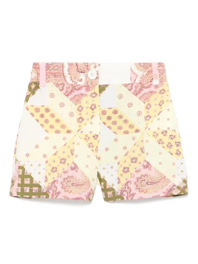 Etro Babies' Patchwork-print Shorts In Yellow
