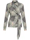 Etro Multicolor Patchwork-print Wraparound-style Shirt In Green