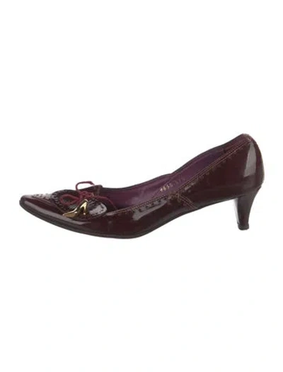 Pre-owned Etro Patent Leather Bow Accents Pumps In Burgundy