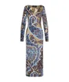 Etro Blue Long Dress With All-over Paisley Motiv In Viscose Blend In Multi