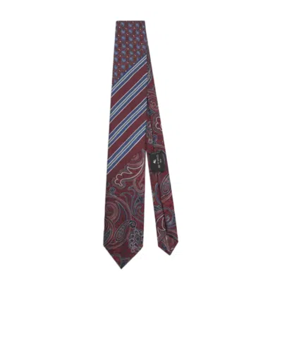 Etro Pattern Embroidered Pointed-tip Tie In Burgundy