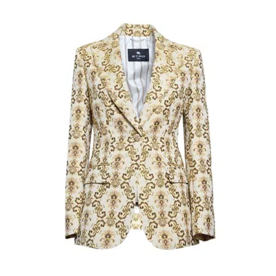 Etro Pattern Jacquard Single Breasted Blazer In Gold