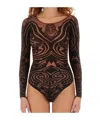 Etro , Paisley Tattoo Bodysuit, Woman, Dark Brown, Size M In Black