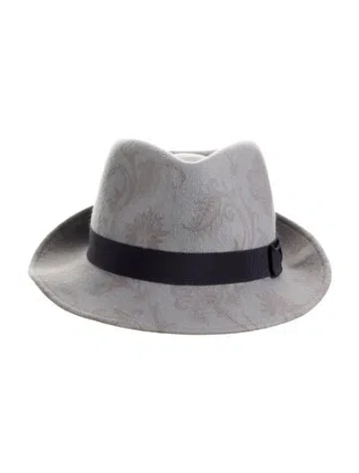 Pre-owned Etro Pattern Print Wool Fedora Hat In Grey