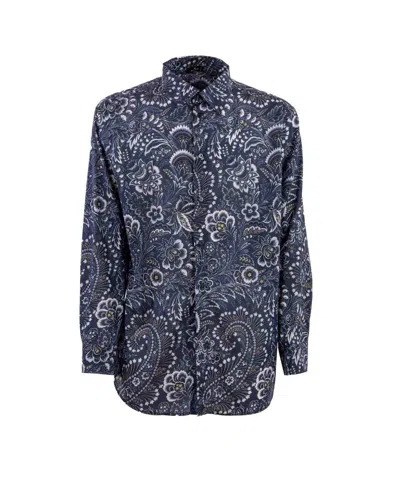 Etro Pattern-printed Button-up Shirt In Stampa F.do Blu