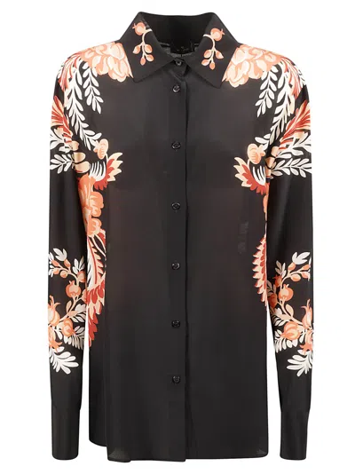 Etro Black Silk Shirt With Print In Multi