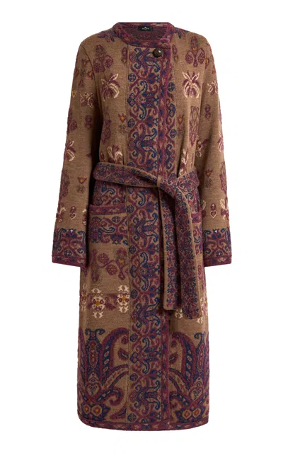 Etro Patterned Belted Coat In Black