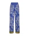 Etro High-rise Bandana Border-print Wide-leg Silk Pull-on Pants In Blue