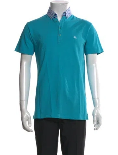 Pre-owned Etro Patterned Collar Polo Shirt In Blue