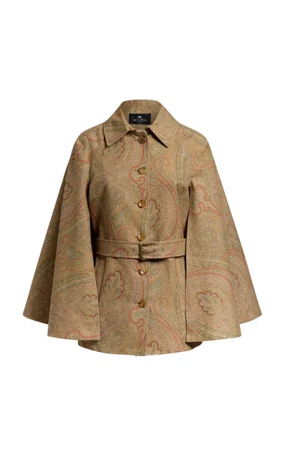 Etro Patterned Cotton-blend Cape In Purple