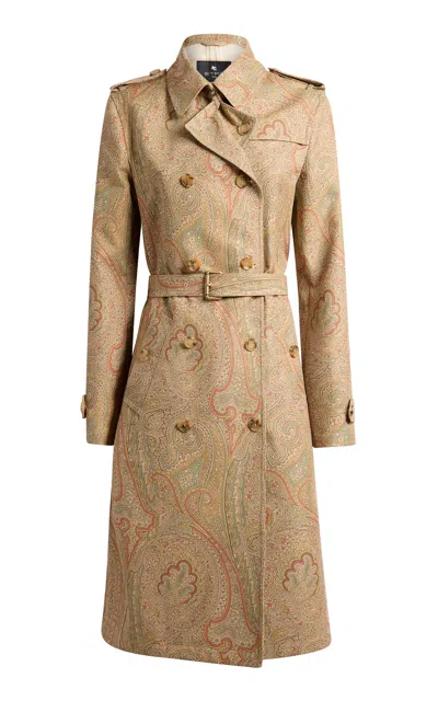 Etro Patterned Cotton-blend Trench Coat In Neutral