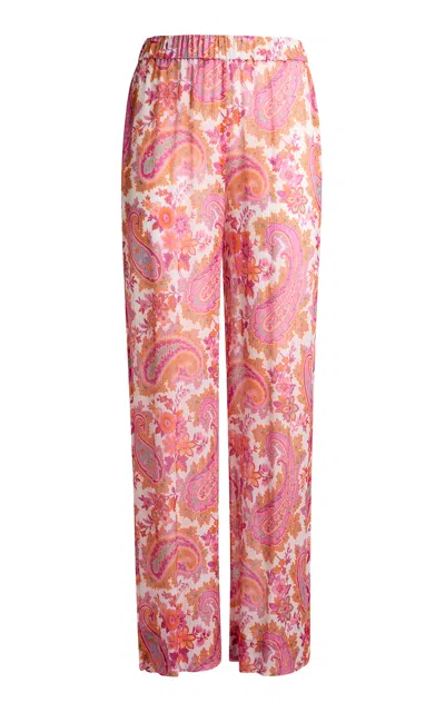 Etro Patterned Creponne Wide-leg Pants In Pink