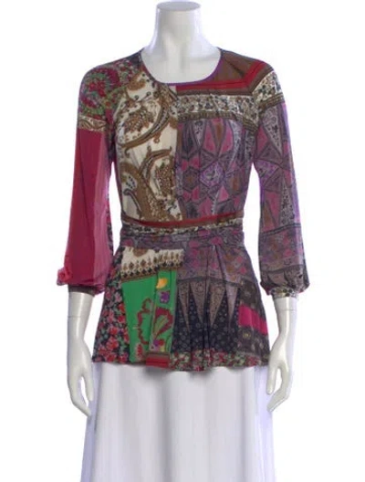 Pre-owned Etro Patterned Crew Neck Blouse In Purple