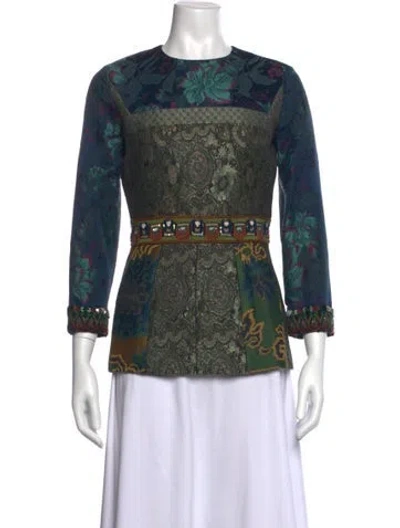 Pre-owned Etro Patterned Crew Neck Top In Blue
