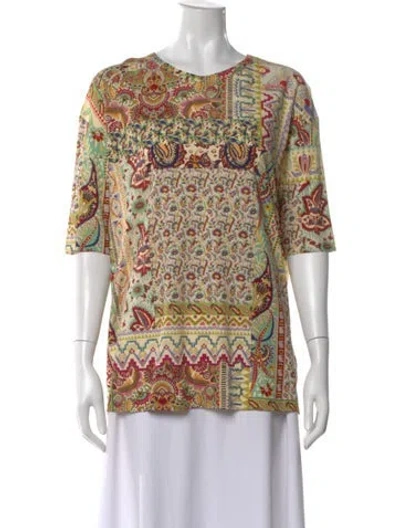 Pre-owned Etro Patterned Crew Neck Top In Green