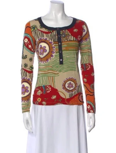 Pre-owned Etro Patterned Crew Neck Top In Red