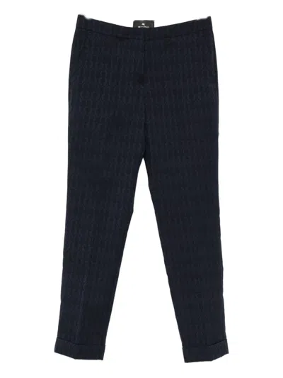 Etro Patterned Cuffed Trousers In Blue