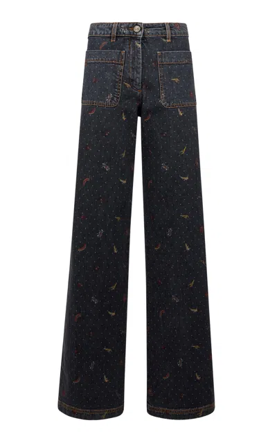 Etro Patterned Denim Flared Jeans In Blue
