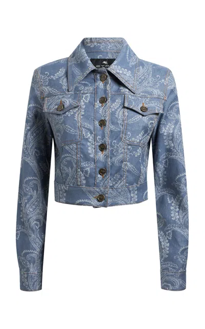Etro Patterned Denim Jacket In Blue