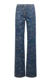 Etro Patterned Denim Straight-leg Jeans In Blue