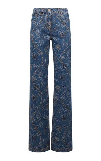 Etro Patterned Denim Straight-leg Jeans In Blue