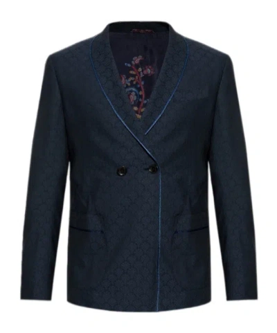 Etro Patterned Double-breasted Blazer In Blue