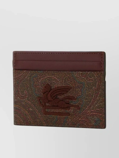 Etro Patterned Fabric And Leather Card Holder In Brown
