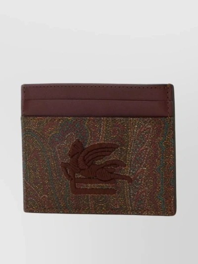 Etro Patterned Fabric And Leather Card Holder In Burgundy