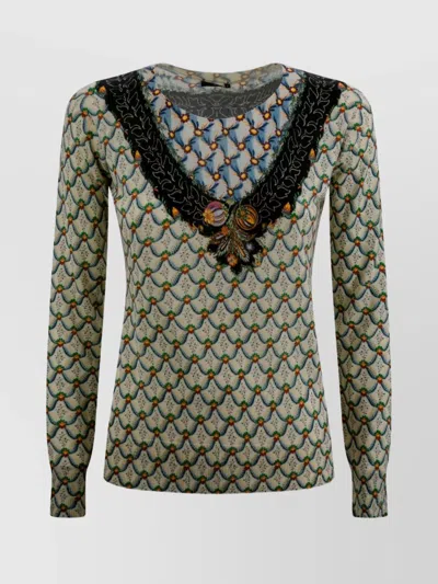 Etro Patterned Floral Knit Top With Silk-cashmere Blend