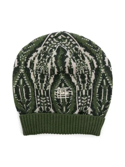 Etro Kids' Patterned-jacquard Beanie In Green