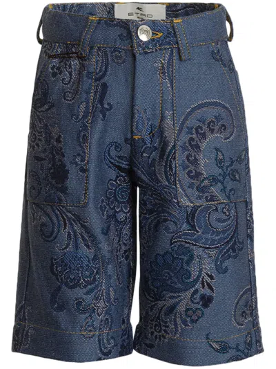 Etro Kids' Patterned-jacquard Bermuda Shorts In Blue