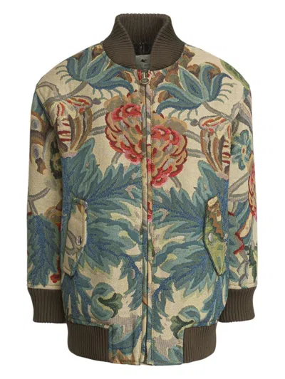 Etro Kids' Patterned-jacquard Bomber Jacket In Green