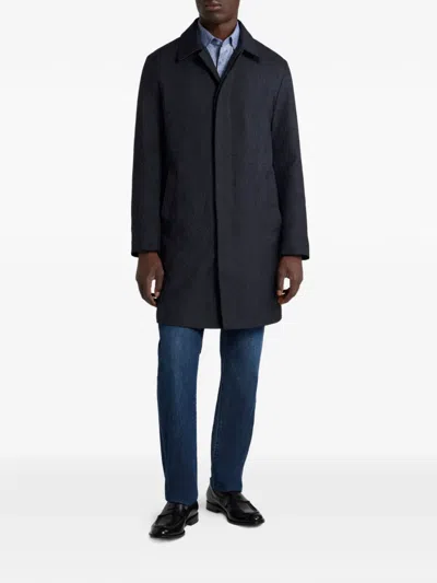 Etro Patterned-jacquard Coat In Blue