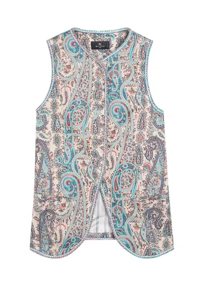 Etro Patterned-jacquard Cotton-blend Gilet In Transparent