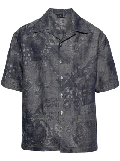 Etro Patterned-jacquard Shirt In Black