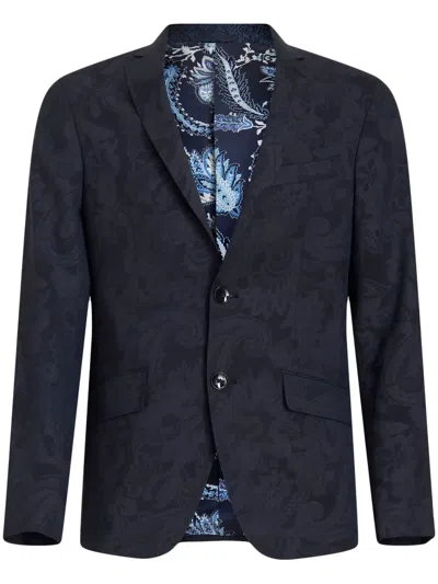 Etro Patterned-jacquard Single-breasted Blazer In Black
