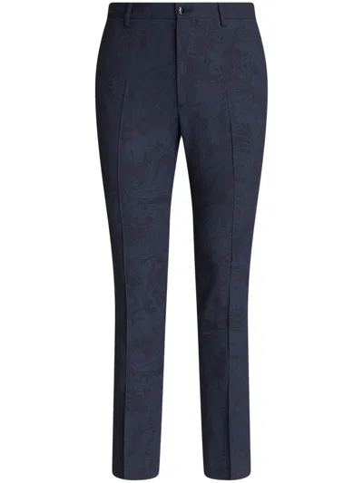 Etro Patterned-jacquard Straight-leg Trousers In Blue
