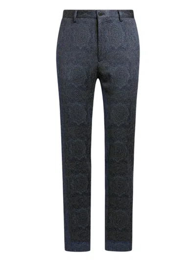 Etro Patterned-jacquard Tailored Trousers In Blue