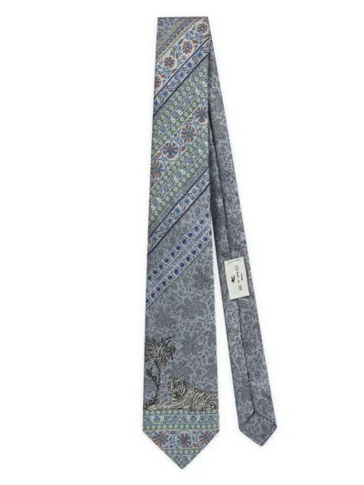 Etro Patterned-jacquard Tie In Blue