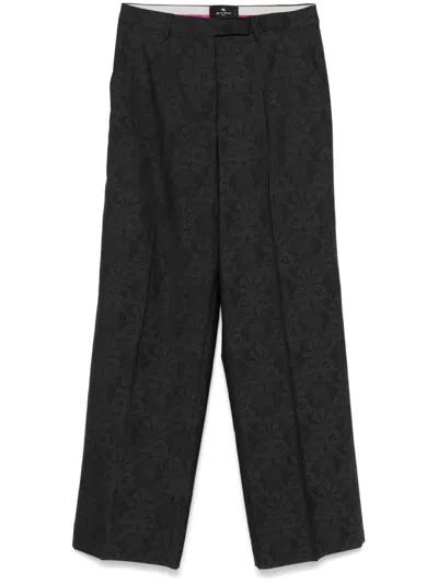 Etro Patterned-jacquard Trousers In Grey