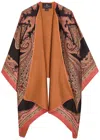Etro Patterned-jacquard Wool-blend Cape In Brown
